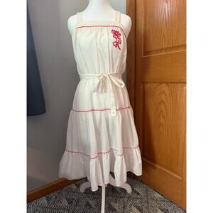 Vintage White Dress with Red Flower